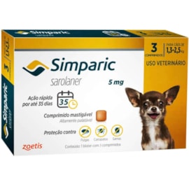 Antipulgas Simparic 05mg 1,3-2,5kg 3 Tabletes