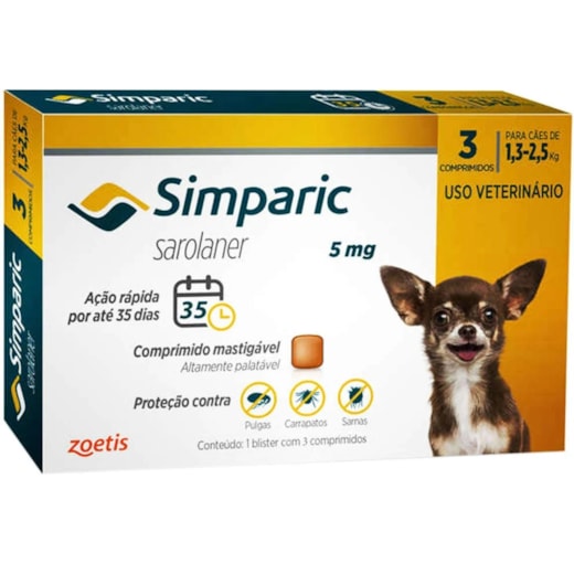 Antipulgas Simparic 05mg 1,3-2,5kg 3 Tabletes
