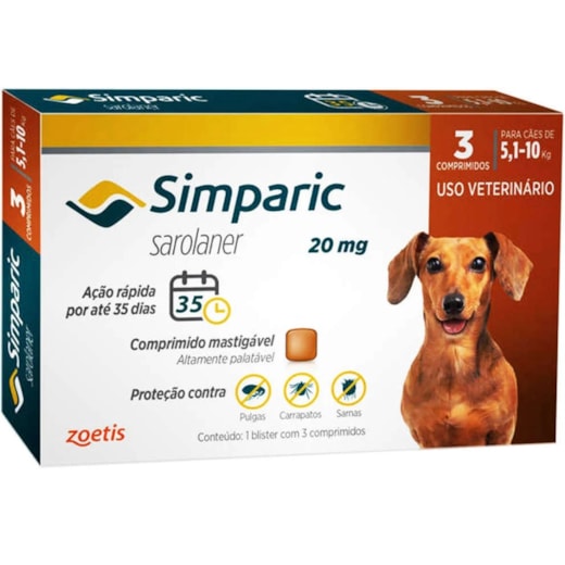 Antipulgas Simparic 20mg 5,1-10kg 3 Tabletes