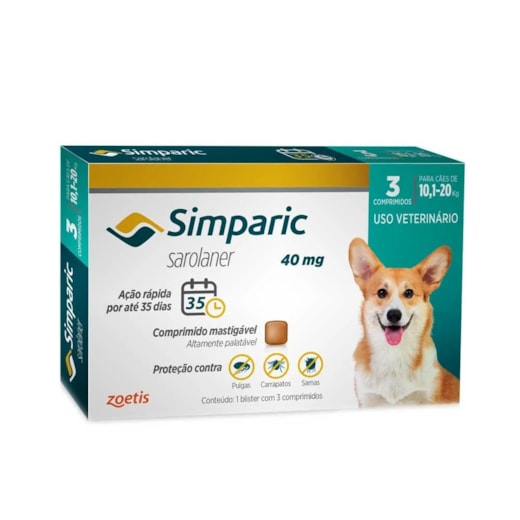 Antipulgas Simparic 40Mg 10,1-20Kg 3 Tabletes