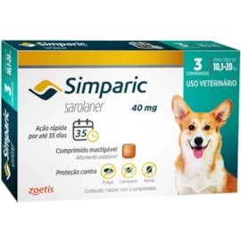Antipulgas Simparic 40mg 10,1-20kg 3 Tabletes
