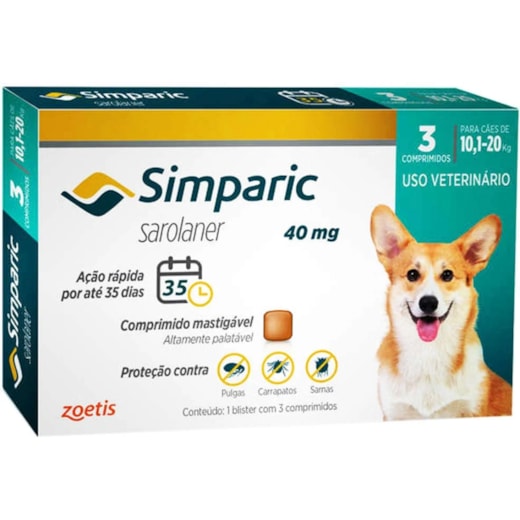 Antipulgas Simparic 40mg 10,1-20kg 3 Tabletes