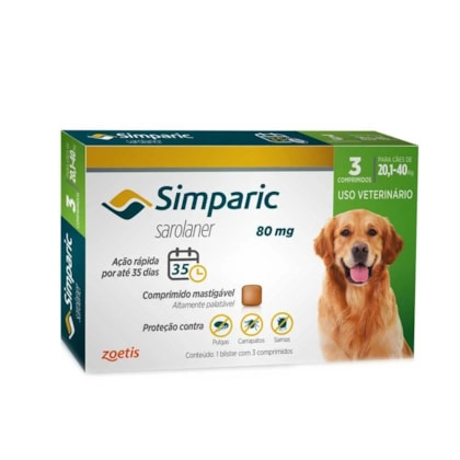 ANTIPULGAS SIMPARIC 80MG 20,1-40KG 3 TABLETES