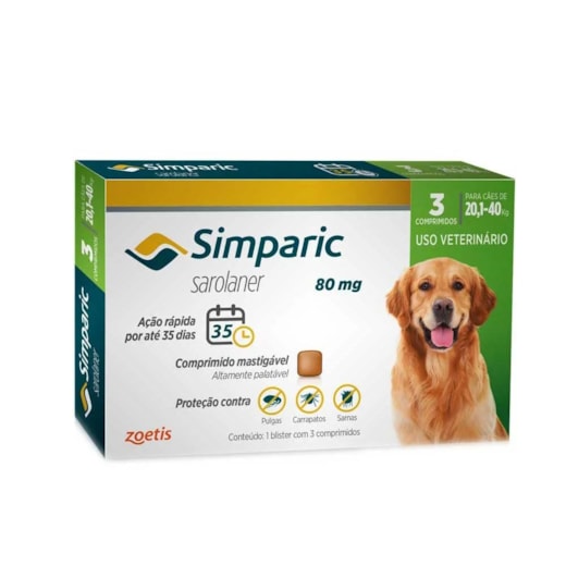 Antipulgas Simparic 80Mg 20,1-40Kg 3 Tabletes