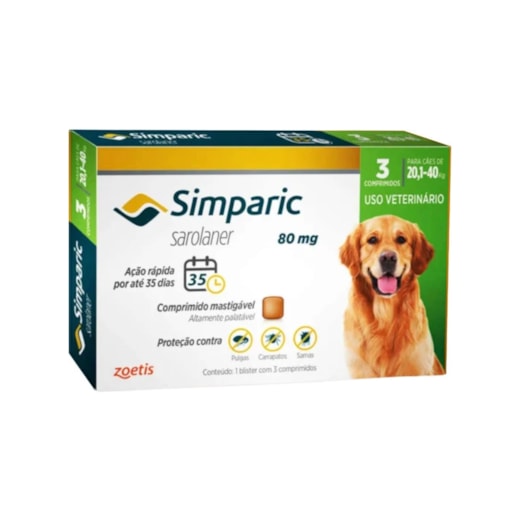Antipulgas Simparic 80mg 20,1-40kg 3 Tabletes