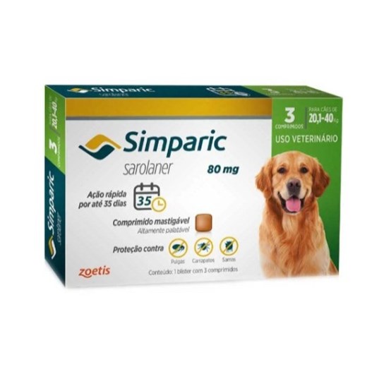 Antipulgas Simparic 80Mg 20,1-40Kg 3 Tabletes