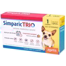 Antipulgas Simparic Trio 03mg Caixa com 1 Comprimido 1,25 à 2,5kg