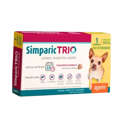 Antipulgas Simparic Trio 03mg Caixa com 1 Comprimido 1,25 à 2,5kg