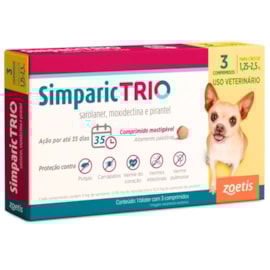 Antipulgas Simparic Trio 03mg Caixa com 3 Comprimidos 1,25 à 2,5kg