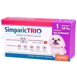 Antipulgas Simparic Trio 06mg 2,6 à 5kg Caixa com 1 Comprimido