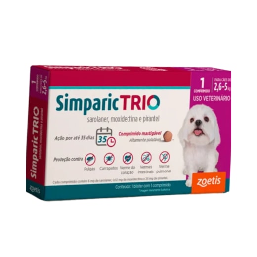 Antipulgas Simparic Trio 06mg 2,6 à 5kg Caixa com 1 Comprimido