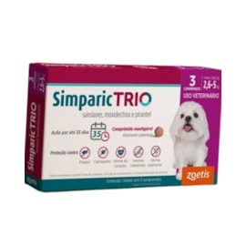 Antipulgas Simparic Trio 06mg 2,6 à 5kg Caixa com 3 Comprimidos