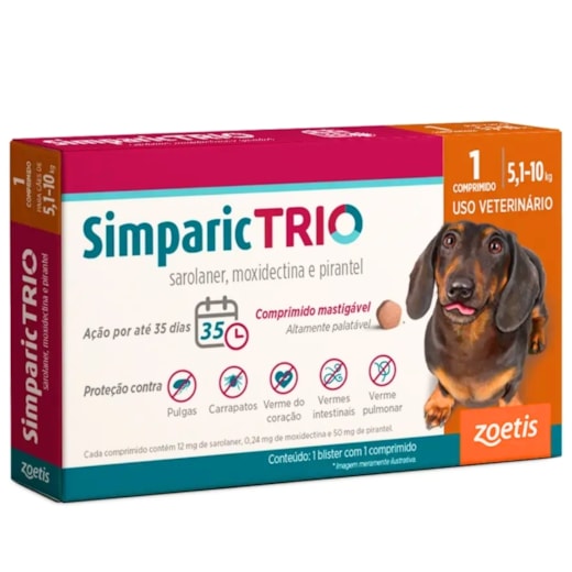 Antipulgas Simparic Trio 12mg 5,1 à 10kg Caixa com 1 Comprimido