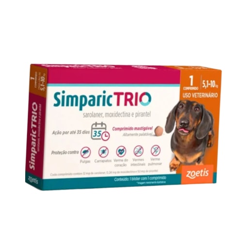 Antipulgas Simparic Trio 12mg 5,1 à 10kg Caixa com 1 Comprimido