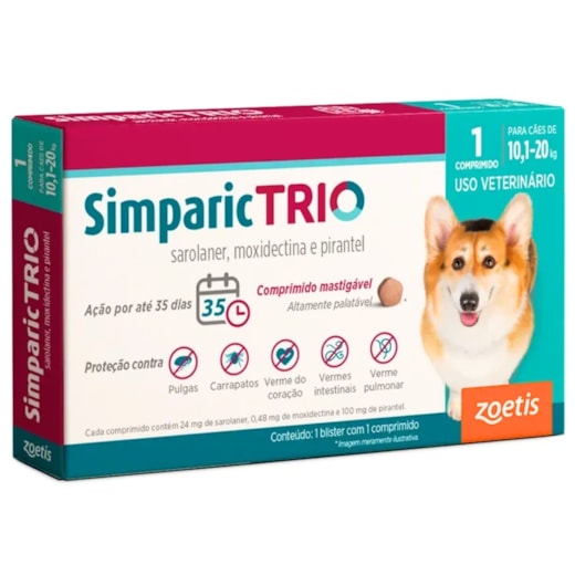 Antipulgas Simparic Trio 24mg 10,1 à 20kg Caixa com 1 Comprimido