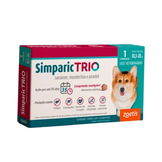 Antipulgas Simparic Trio 24mg 10,1 à 20kg Caixa com 1 Comprimido