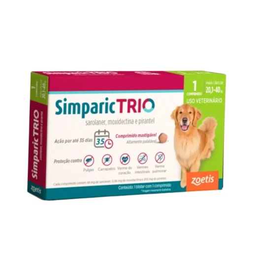 Antipulgas Simparic Trio 48mg 20,1 à 40kg Caixa com 1 Comprimido