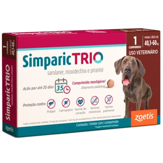 Antipulgas Simparic Trio 72mg 40,1 à 60kg Caixa com 1 Comprimido