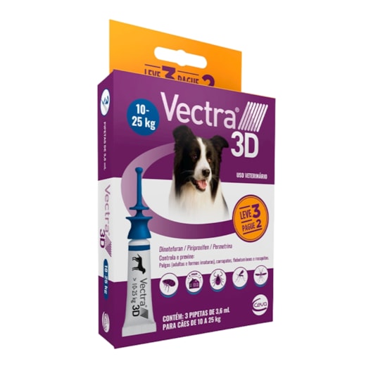 Antipulgas Vectra 3D Cães 10 A 25kg 3 Pipetas