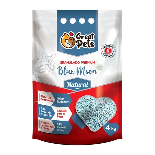 Areia Sanitária Bentonita Natural Azul Great Pets 4kg
