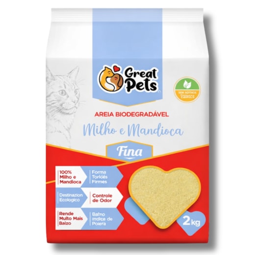 Areia Sanitária Biodegradável Fina Great Pets 2kg
