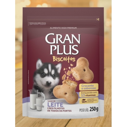 Biscoito GranPlus Filhotes 250gr Leite- Todos os Portes