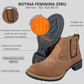 Bota Zebu Feminina Conhaque Nr.33 Ref.72020