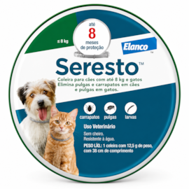 Coleira Antipulgas Seresto Cães e Gatos Até 8kg com 38cm