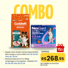 Combo - Ração Cães Golden Adulto Special Mini Bits 15kg + Antipulgas NexGard Spectra 15,1 á 30kg