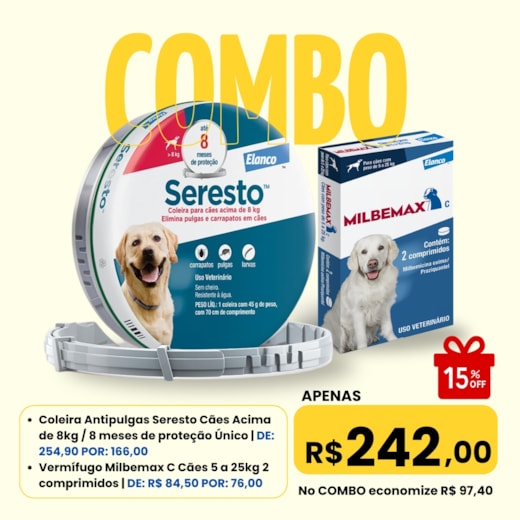 Combo - Seresto Acima de 8kg + Milbemax Cães 5 á 25kg 2 Comprimidos