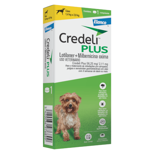 Credeli Plus Para Cães 1,4kg a 2,8kg 56,25mg | Antipulgas, Carrapatos e Vermífugo | 1 Comprimido