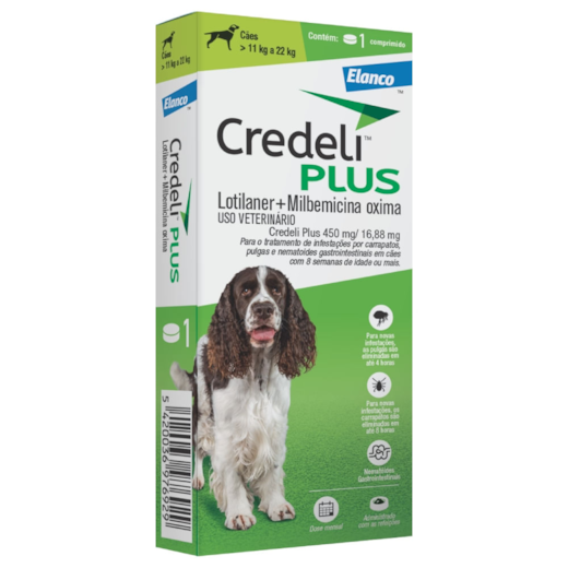 Credeli Plus Para Cães 11kg A 22kg 450mg | Antipulgas, Carrapatos E Vermífugo | 1 Comprimido