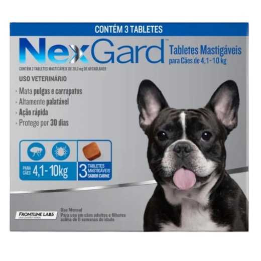 NexGard Antipulgas e Carrapatos de 4,1 a 10kg para Cães 3 tabletes
