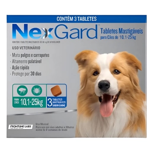 NexGard Antipulgas e Carrapatos para Cães de 10,1 a 25kg 3 tabletes