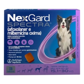 NexGard Spectra 15,1 a 30kg: Antipulgas, Carrapatos e Vermífugo 3 tabletes