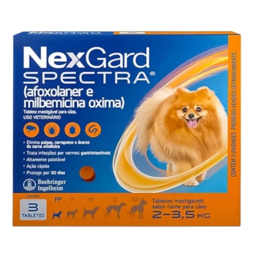 NexGard Spectra 2kg a 3,5kg: Antipulgas, Carrapatos e Vermífugo 3 tabletes