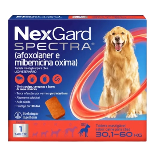 NexGard Spectra 30,1kg a 60kg: Antipulgas, Carrapatos e Vermífugo 1 tablete