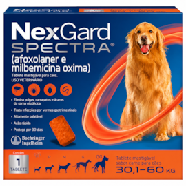 NexGard Spectra 30,1kg a 60kg: Antipulgas, Carrapatos e Vermífugo 1 tablete