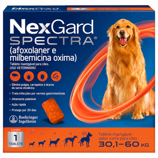 NexGard Spectra 30,1kg a 60kg: Antipulgas, Carrapatos e Vermífugo 1 tablete