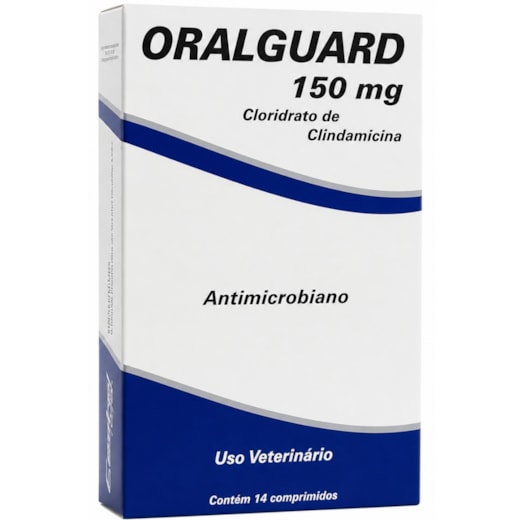 Oralguard 150mg antibiótico bucal de cães com 14 comprimidos