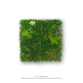 Parede Verde Artificial Buxinho/Flores Tropicais 100x100