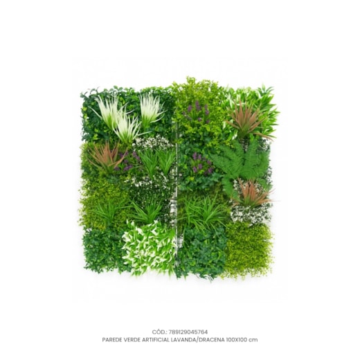 Parede Verde Artificial Lavanda/Dracena 100x100
