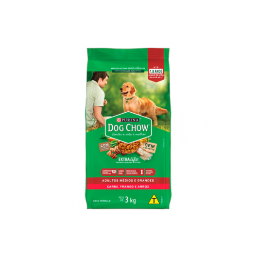 Ração Cães Dog Chow Adulto Raças Média e Grandes 03kg Extra Life