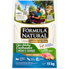 Ração Cães Formula Natural Adulto Pro 15kg Médio e Grande Controle de Peso Sabor Peru
