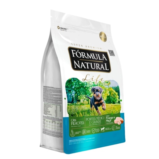 Ração Cães Formula Natural Filhote Life 10,1kg Médio e Grande Frango e Maça