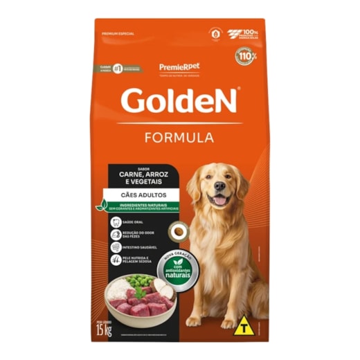 Ração Cães Golden Adulto Carne e Arroz 15kg