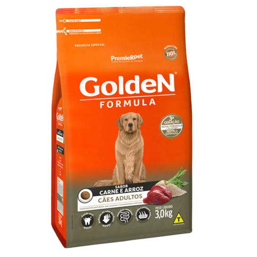 Ração Cães Golden Adulto Carne e Arroz 3kg