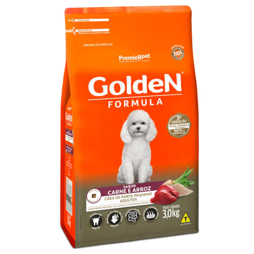 Ração Cães Golden Adulto Carne e Arroz Mini Bits 3kg