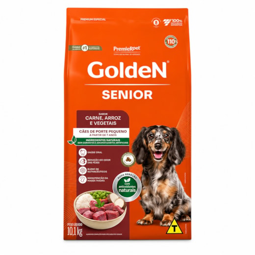 Ração Cães Golden Adulto Carne e Arroz Sênior Mini Bits 10,1kg