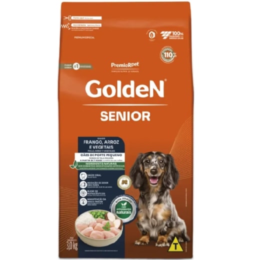 Ração Cães Golden Adulto Carne e Arroz Sênior Mini Bits 3kg